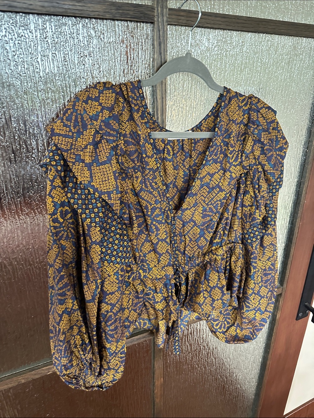 Ulla Johnson Indra Blouse Woven Puff-Sleeve Peplum Top in Navy Sz 10 - Picture 6 of 10